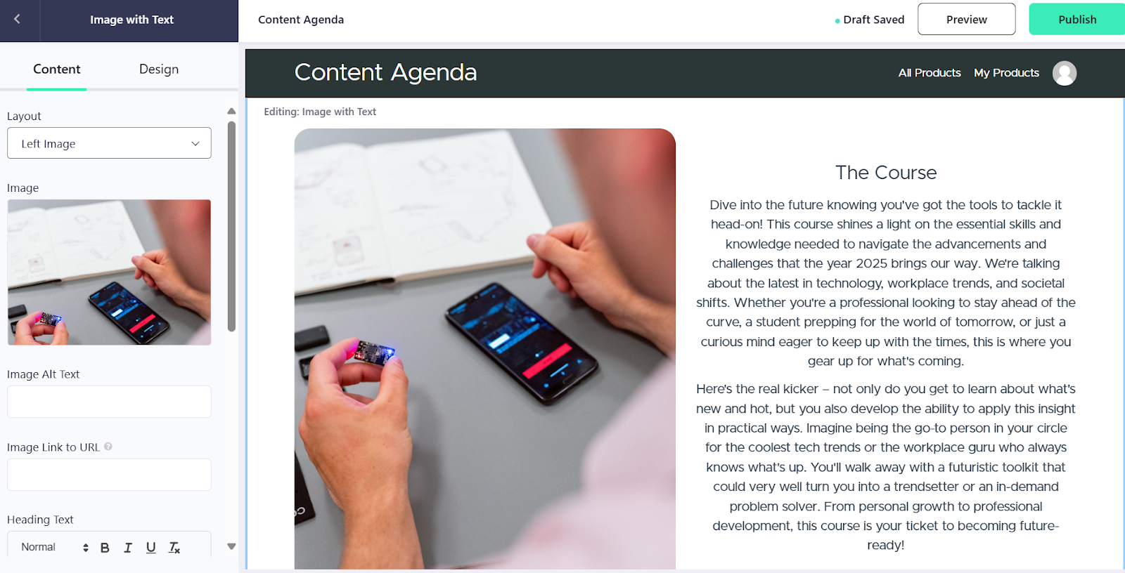 Teachable's landing page creator